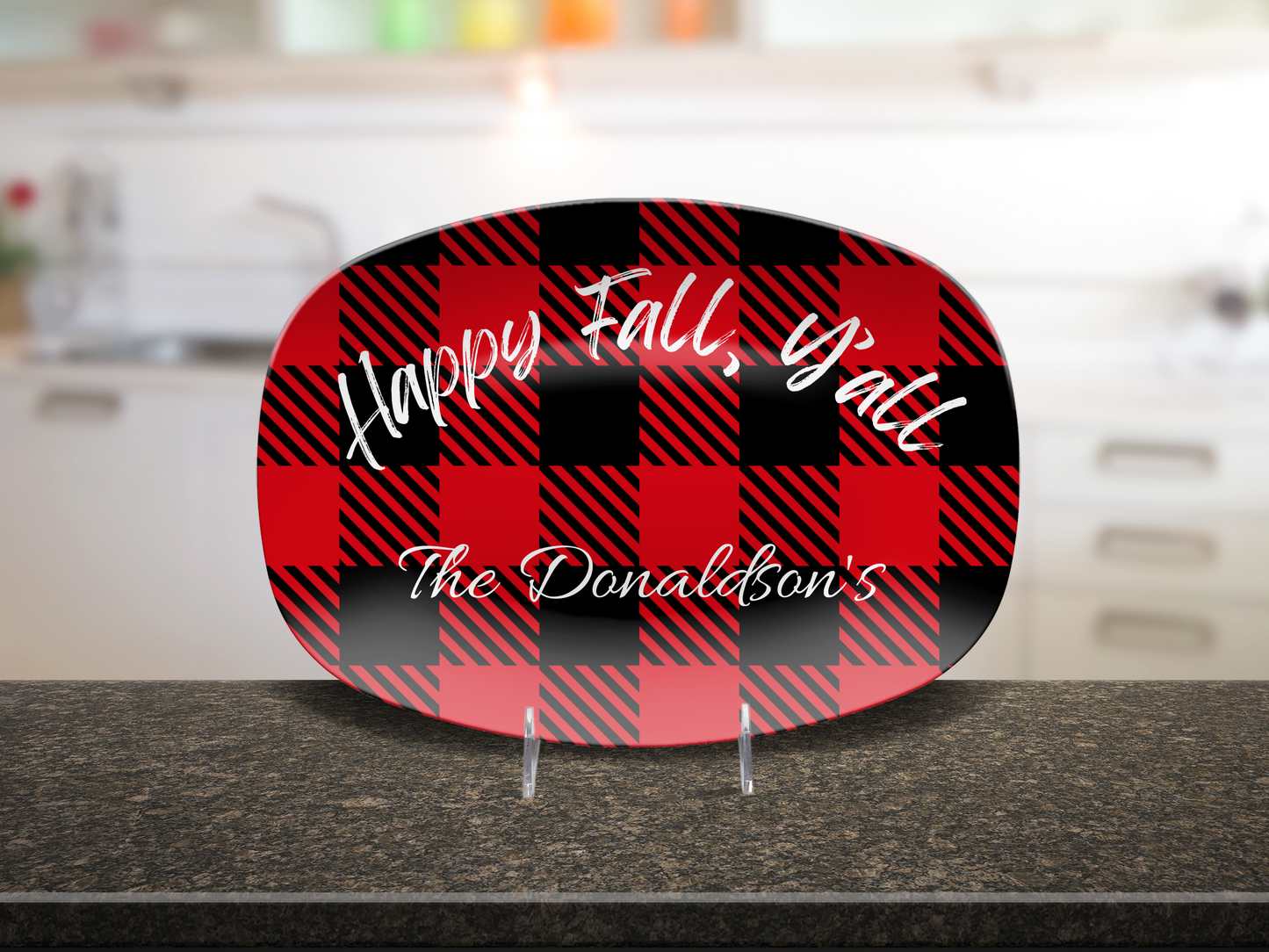 Personalized Serving Platter Happy Fall Y'All Flannel Decor