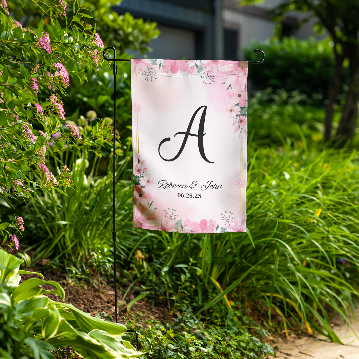 Custom Garden Flag, Personalized Outdoor Decor, Double-Sided Floral Flag, Weather-Resistant, Custom Family Name Flag