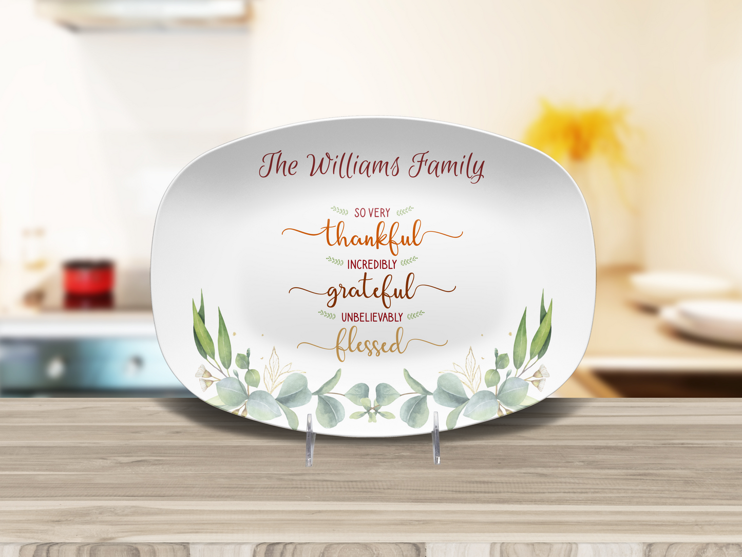 Thankful, Grateful, Blessed Personalized Thanksgiving Serving Platter