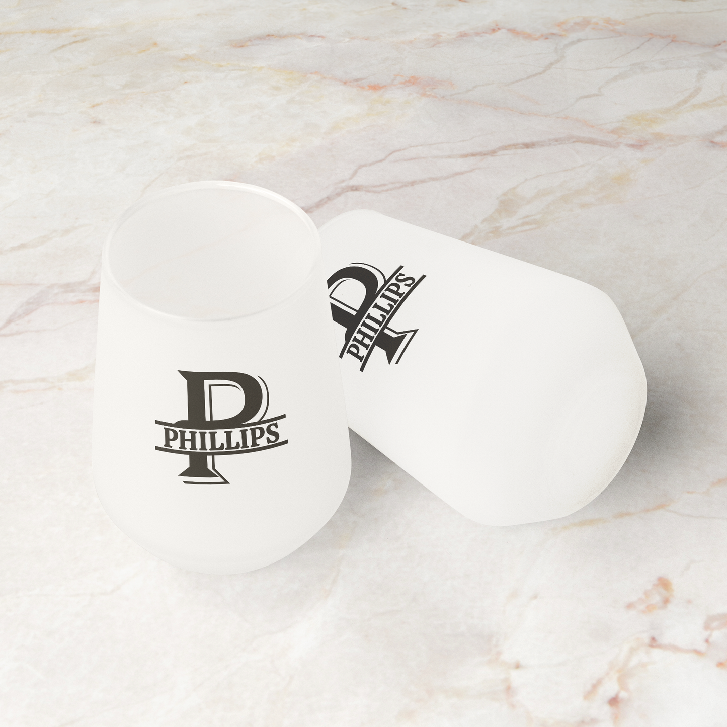 Personalized Frosted Stemless Wine Glass 13oz, Modern Barware, Elegant Wine Drinkware, Monogram Glass, Dishwasher Safe, Gift Option