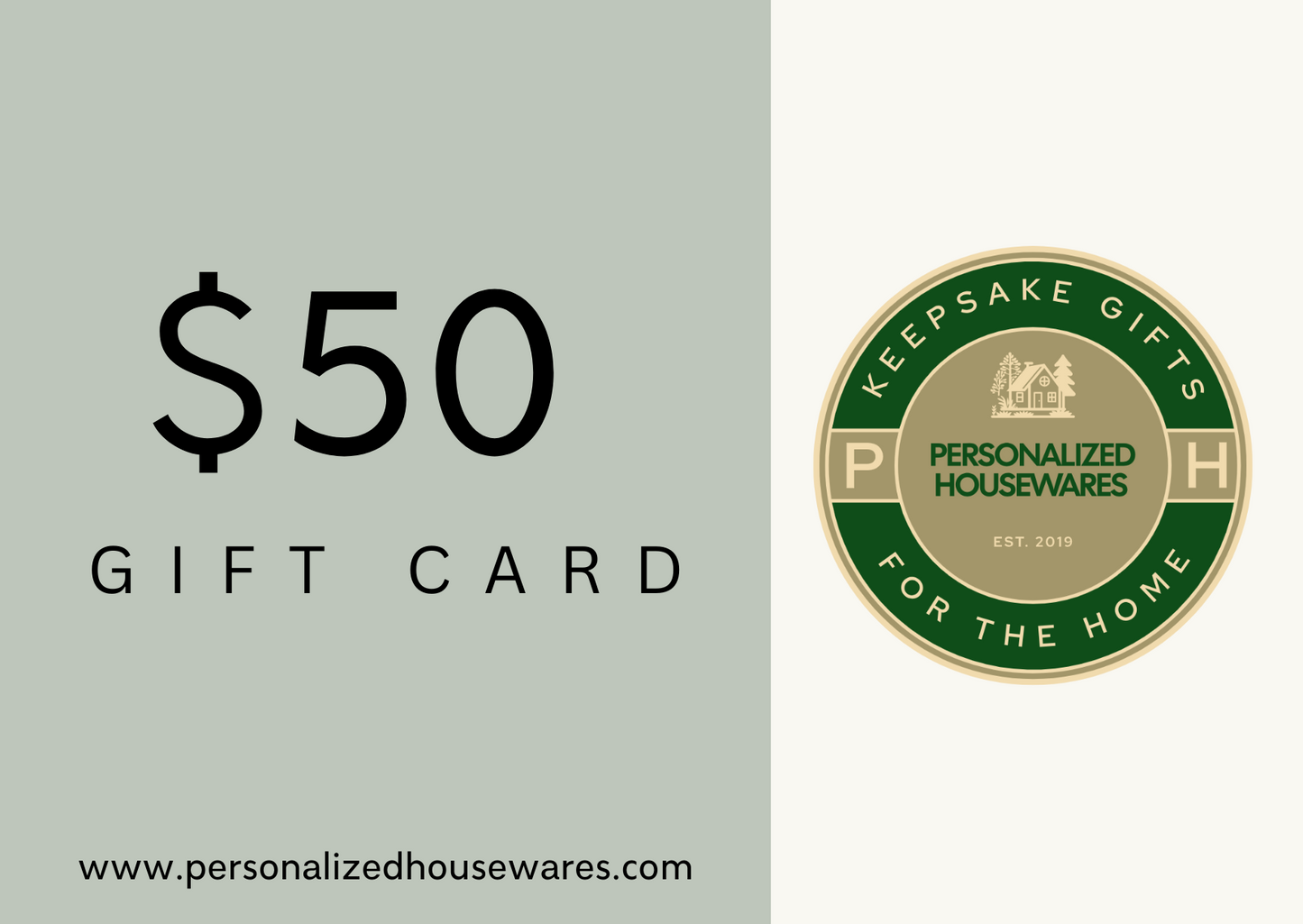 Personalized Housewares Gift Card $25 - $100