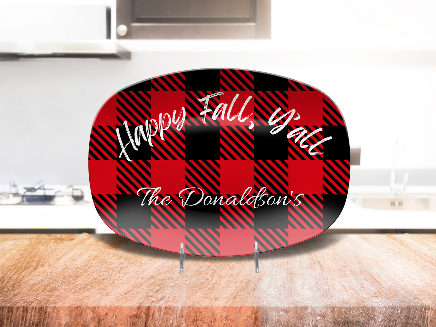 Personalized Serving Platter Happy Fall Y'All Flannel Decor