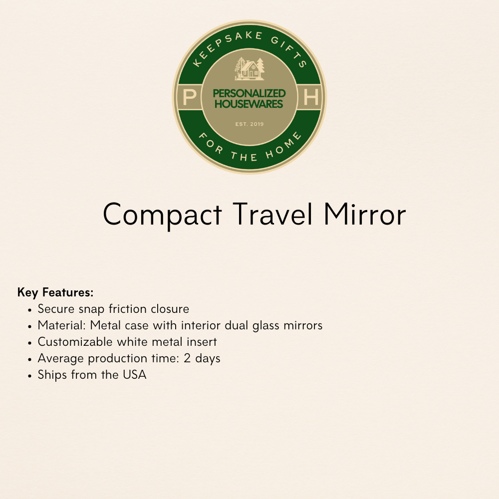 Personalized Compact Mirror with Kiss Pattern, Custom Travel Makeup Mirror, Cute and Shiny, Metal Finish, Gift for Her