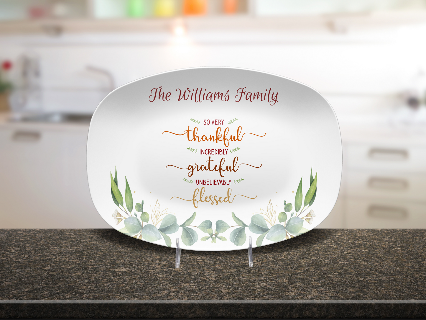 Thankful, Grateful, Blessed Personalized Thanksgiving Serving Platter