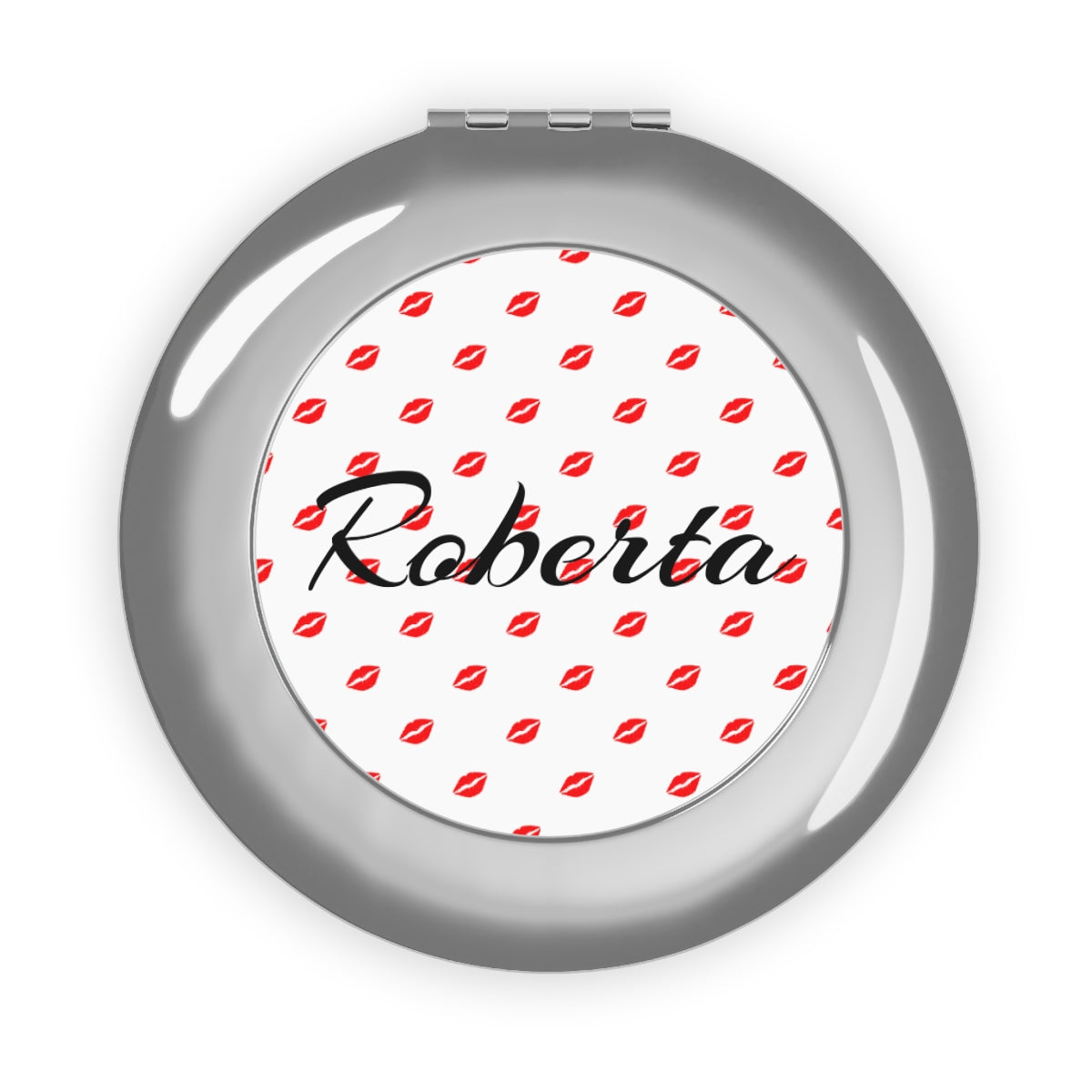 Personalized Compact Mirror with Kiss Pattern, Custom Travel Makeup Mirror, Cute and Shiny, Metal Finish, Gift for Her