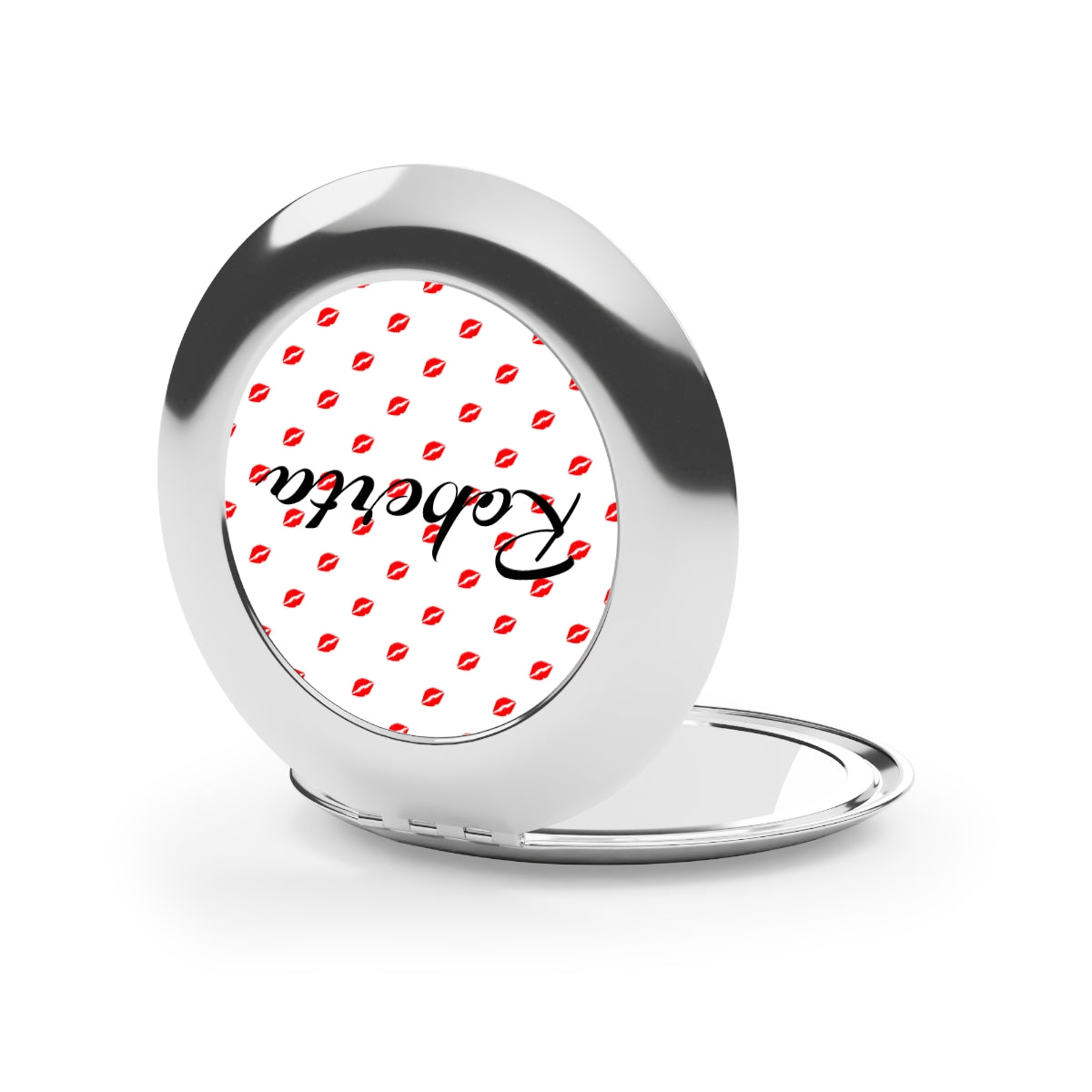 Personalized Compact Mirror with Kiss Pattern, Custom Travel Makeup Mirror, Cute and Shiny, Metal Finish, Gift for Her