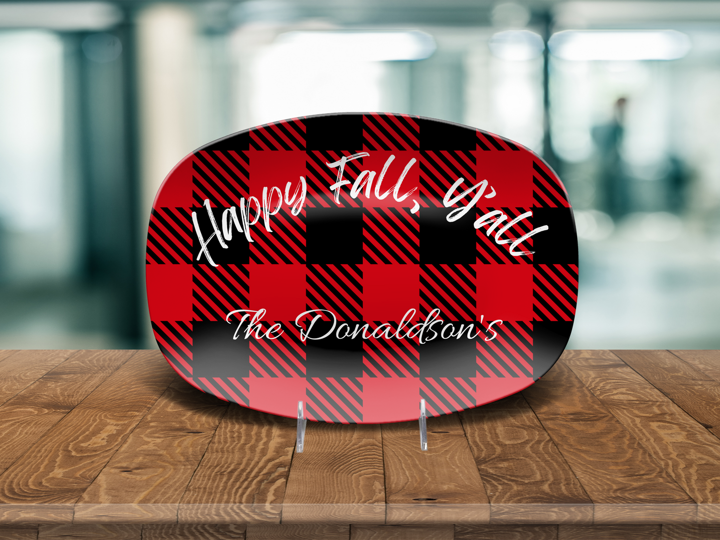 Personalized Serving Platter Happy Fall Y'All Flannel Decor