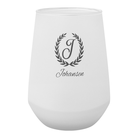 Personalized Frosted Stemless Wine Glass 13oz, Modern Barware, Elegant Wine Drinkware, Monogram Glass, Dishwasher Safe, Gift Option