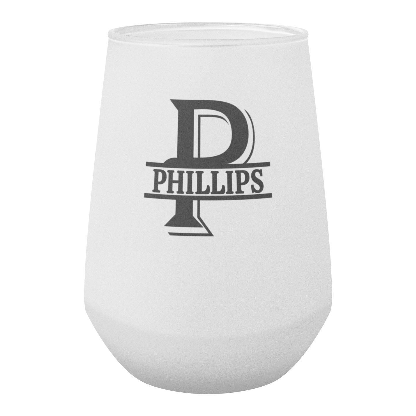 Personalized Frosted Stemless Wine Glass 13oz, Modern Barware, Elegant Wine Drinkware, Monogram Glass, Dishwasher Safe, Gift Option