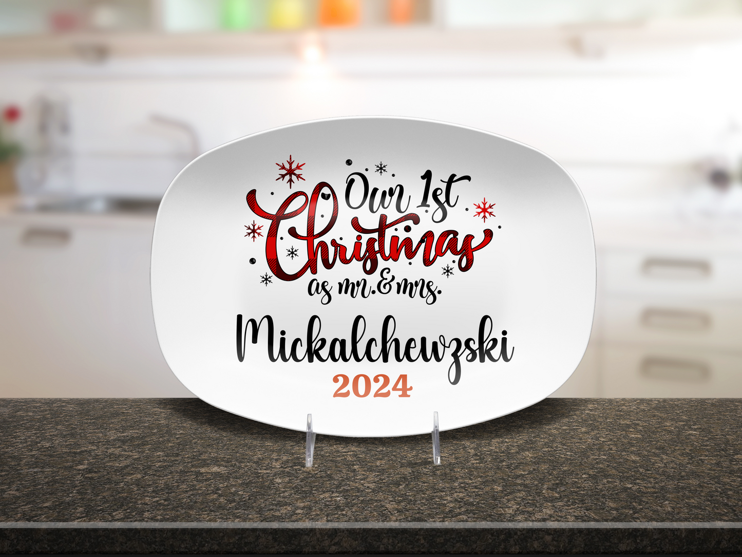 Our First Christmas As Mr and Mrs Personalized Serving Platter