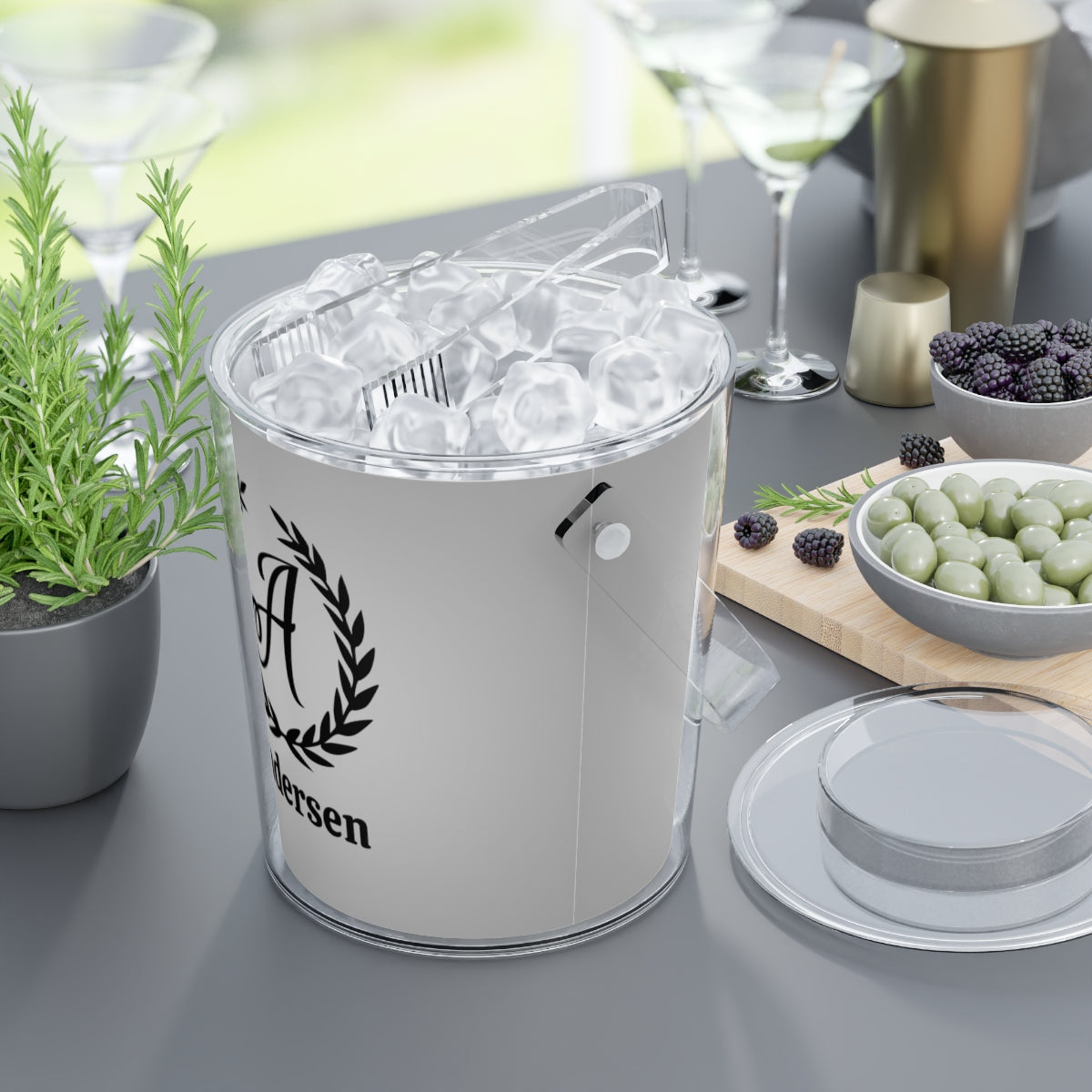 Personalized Ice Bucket with Tongs Wheat Initial With Name