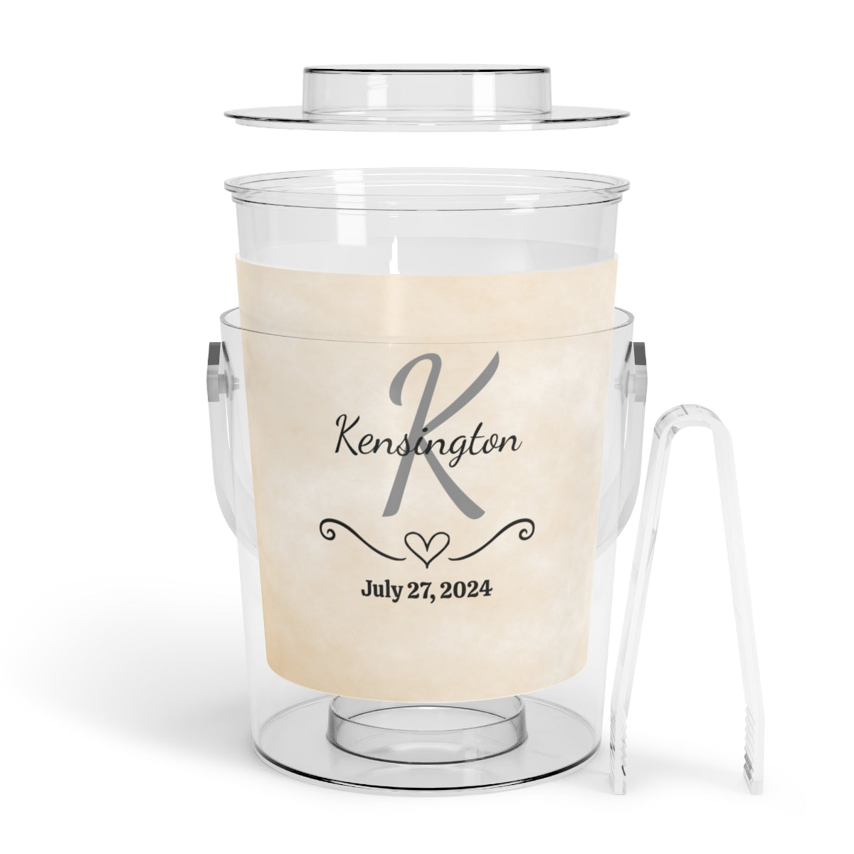Personalized Ice Bucket with Tongs - Name and Date