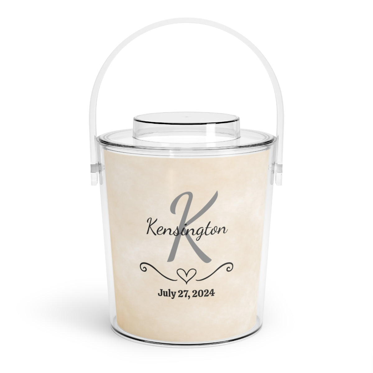 Personalized Ice Bucket with Tongs - Name and Date