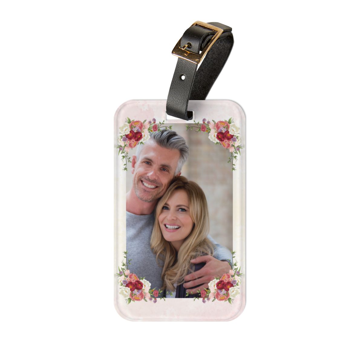 Acrylic Luggage Tag with Floral Frame, Personalized Travel Tag, Custom Photo Tag, Business Card Holder, Elegant Gift for Travelers