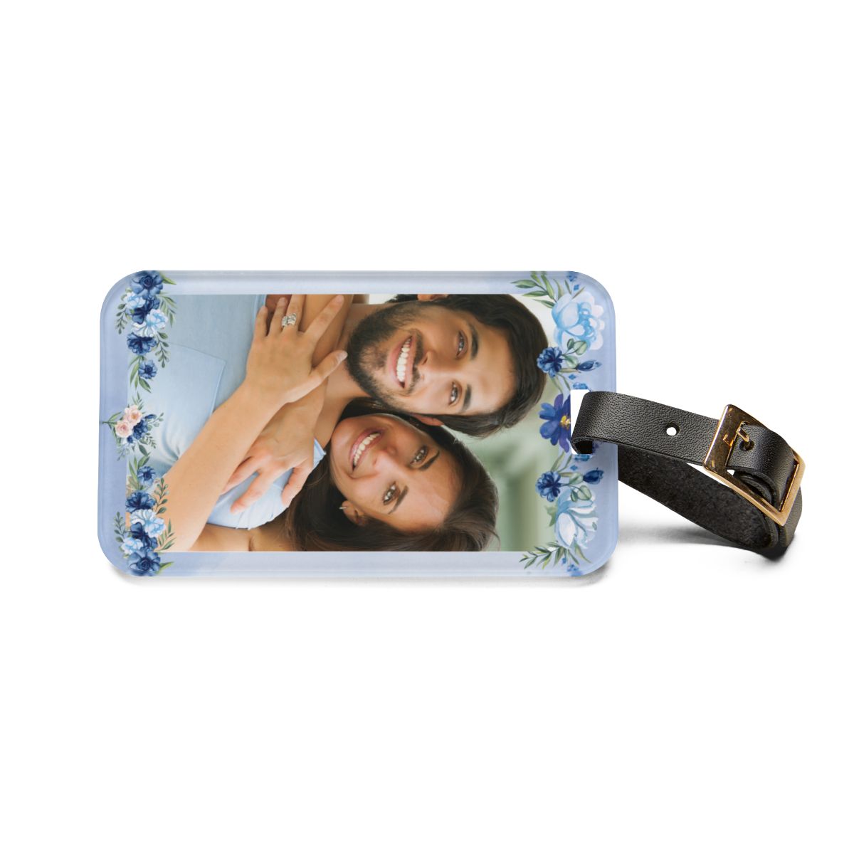 Acrylic Luggage Tag with Floral Frame, Personalized Travel Tag, Custom Photo Tag, Business Card Holder, Elegant Gift for Travelers