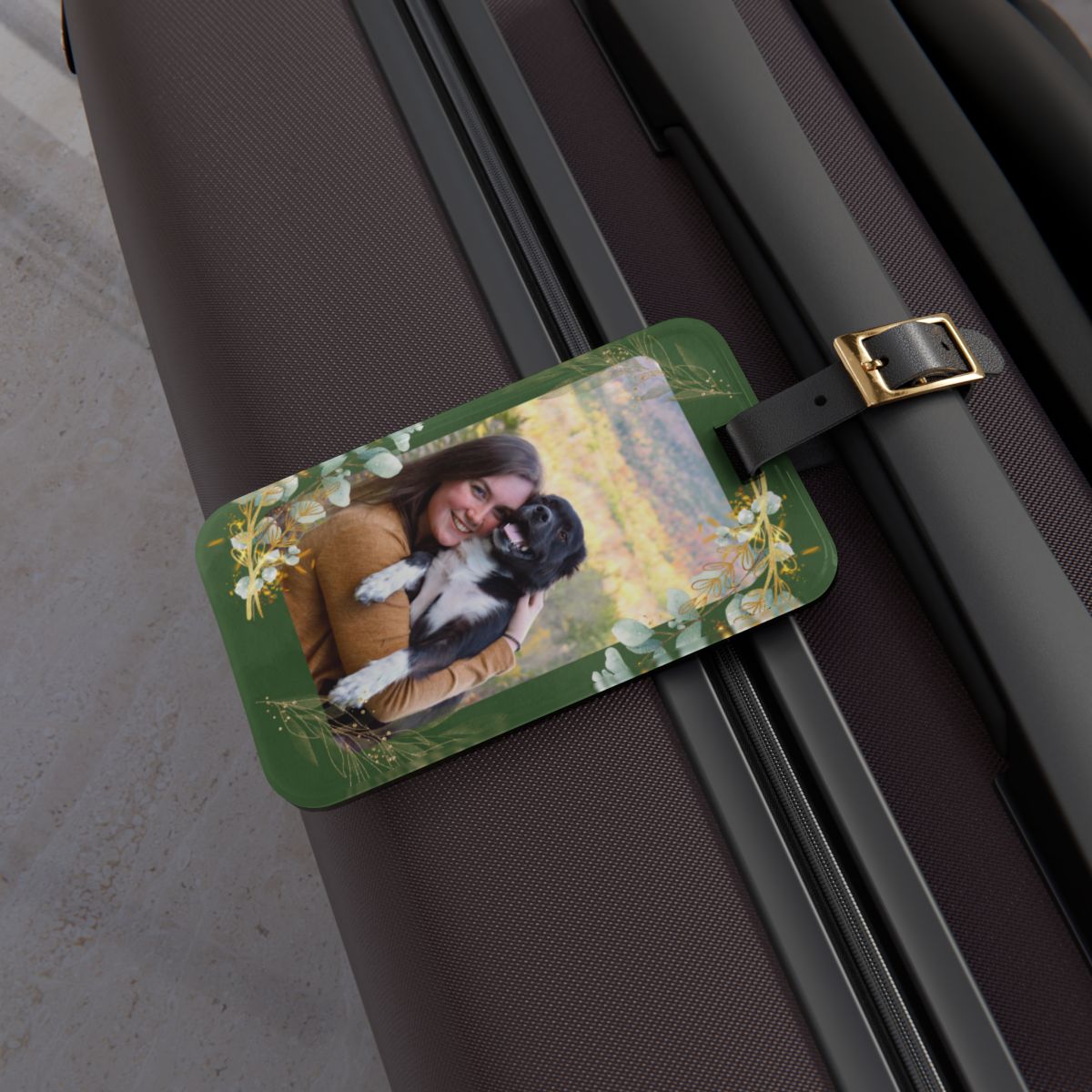Acrylic Luggage Tag with Floral Frame, Personalized Travel Tag, Custom Photo Tag, Business Card Holder, Elegant Gift for Travelers