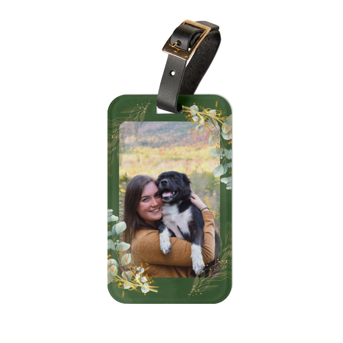 Acrylic Luggage Tag with Floral Frame, Personalized Travel Tag, Custom Photo Tag, Business Card Holder, Elegant Gift for Travelers