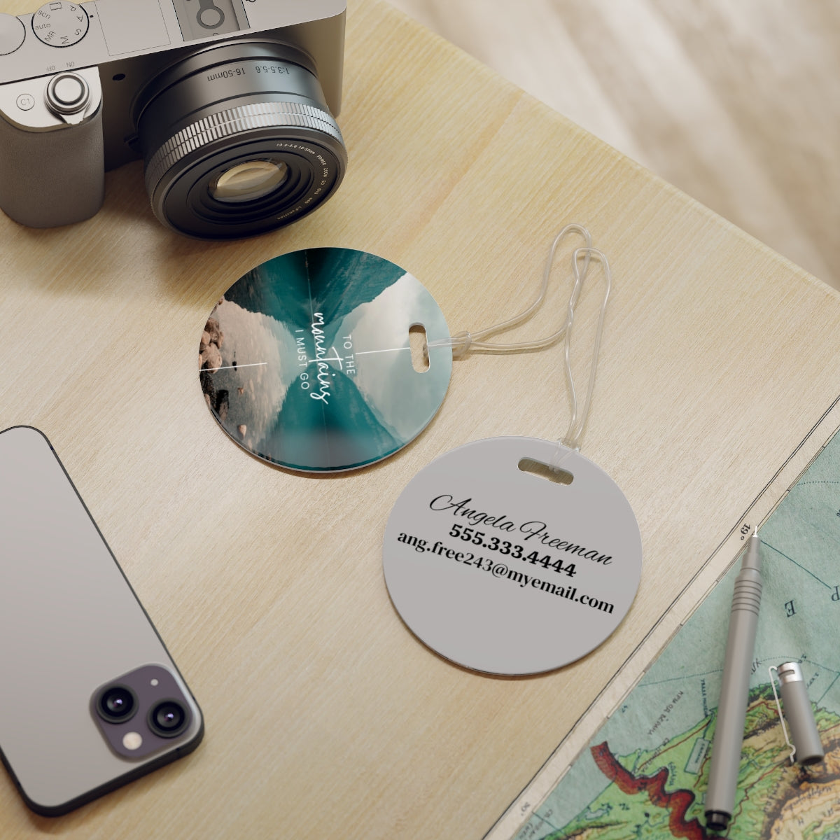 Mountain Travel Luggage Tag, Glossy Plastic Bag Tag, Double-Sided Print, Adventure Gift, Customizable Tags, Hiking Inspiration