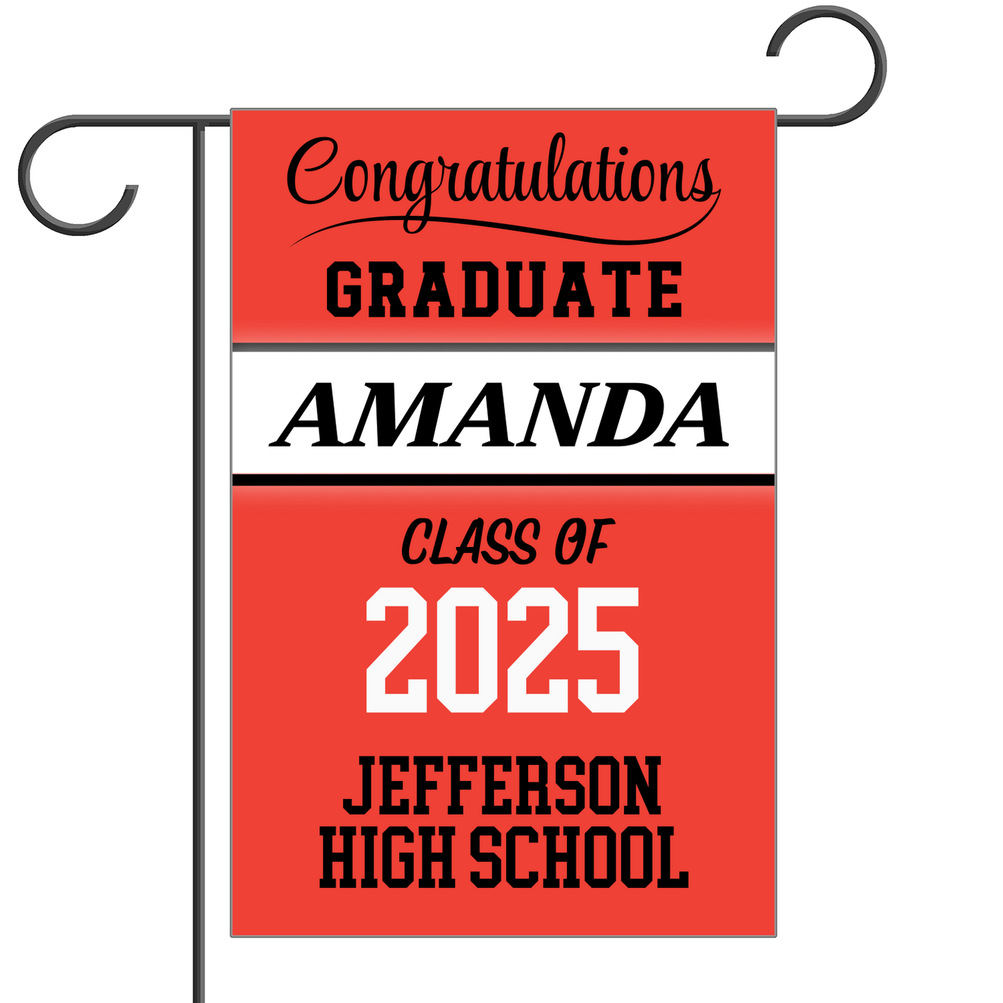 Graduation Garden Flag 12" x 18" Customized With School Colors (With or Without Pole)