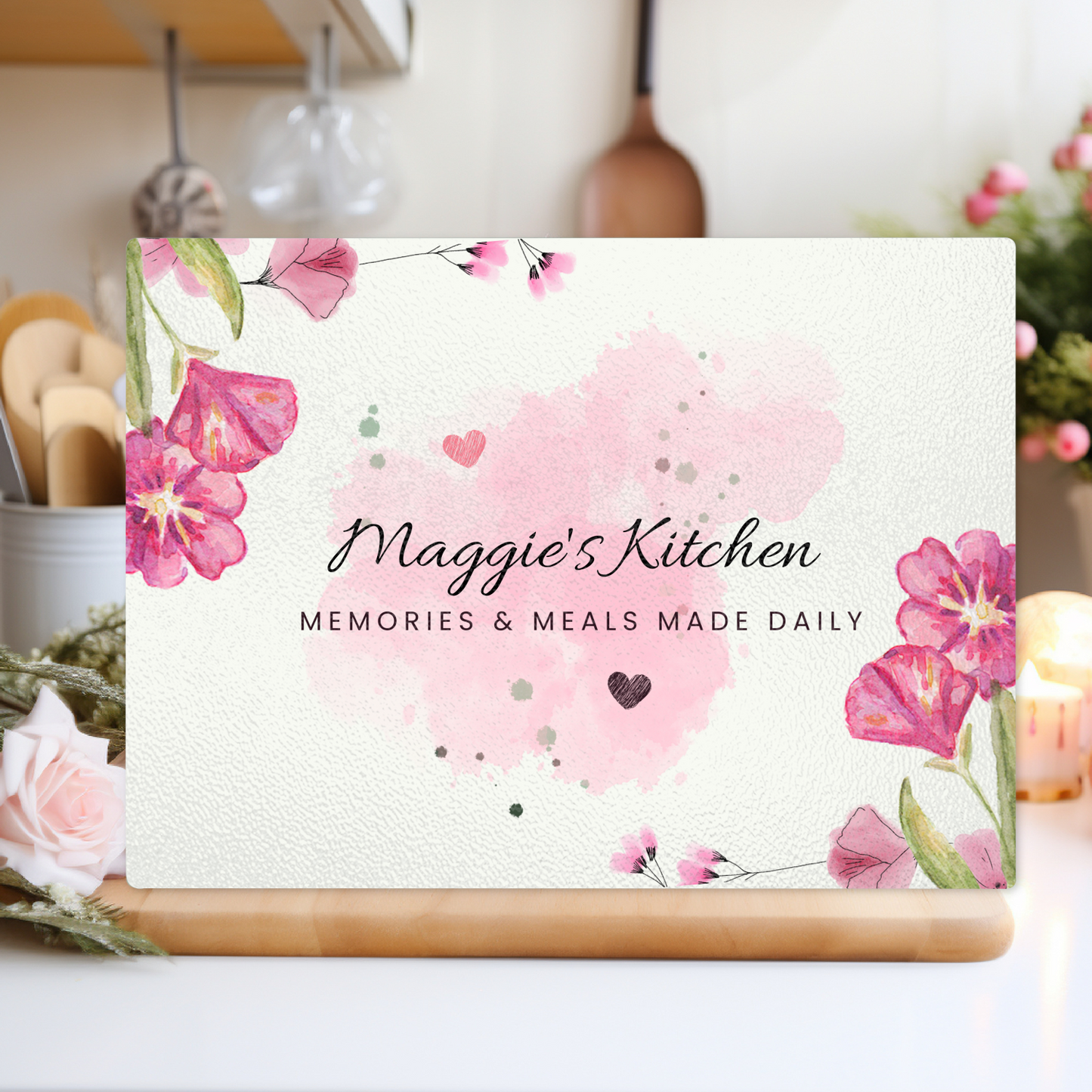 Personalized Textured Glass Cutting Board Pink