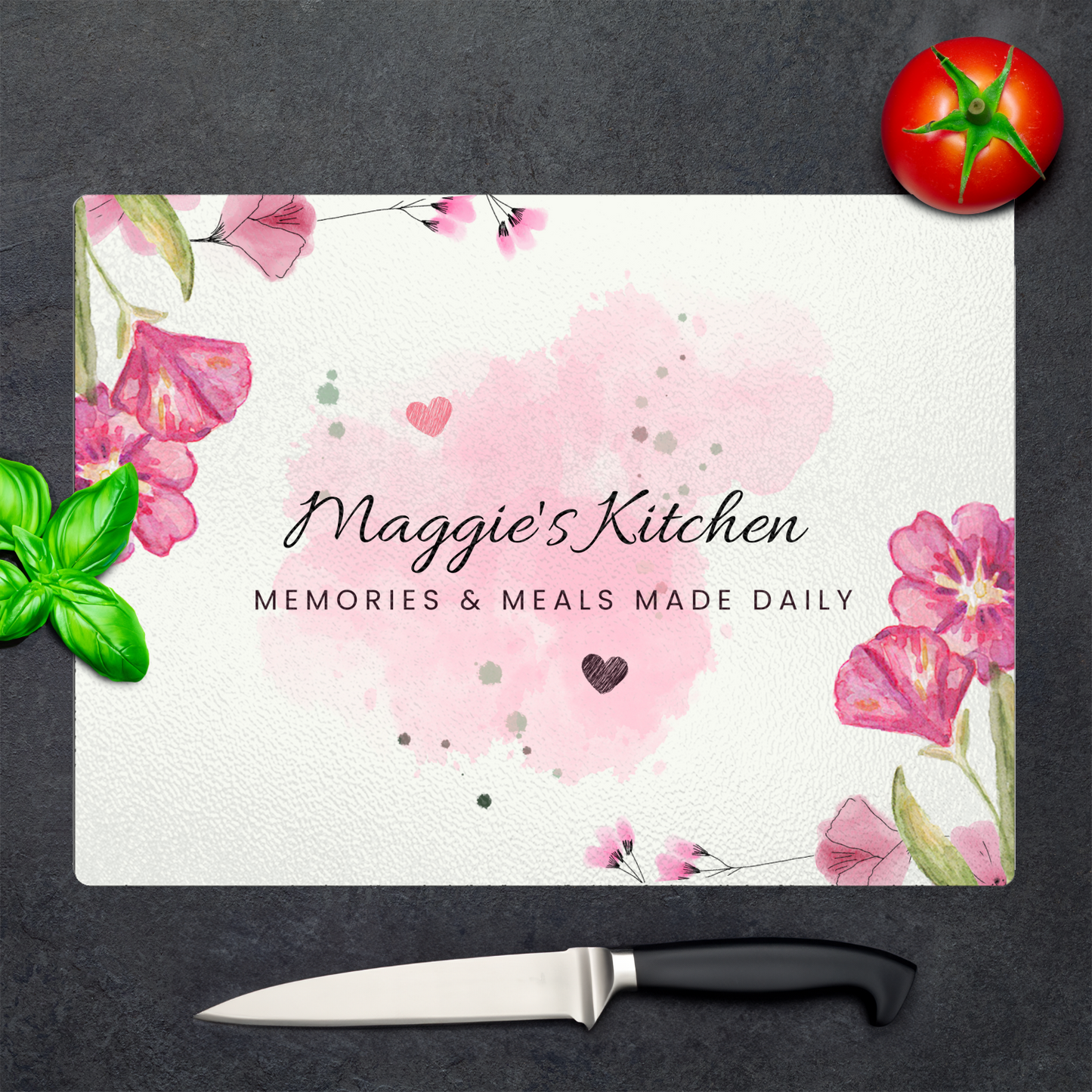 Personalized Textured Glass Cutting Board Pink