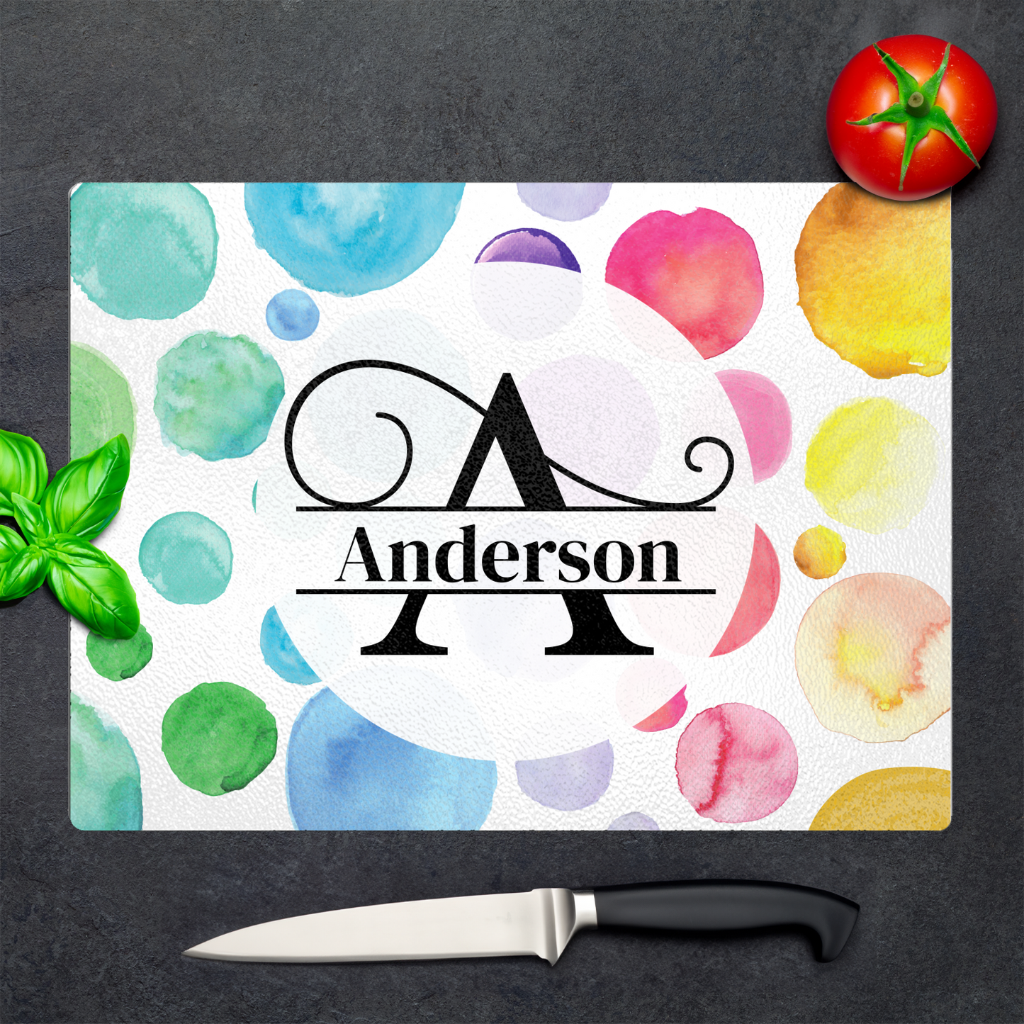 Personalized Textured Glass Cutting Board Polka Dot
