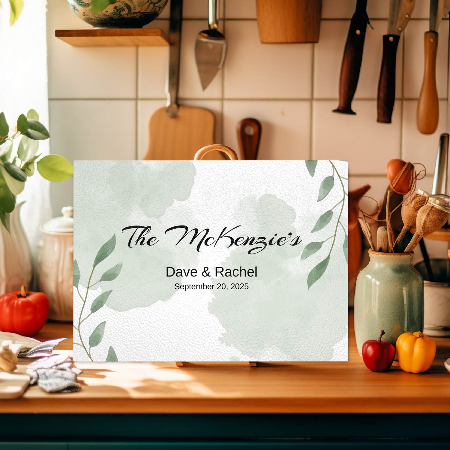 Personalized Textured Glass Cutting Board Green