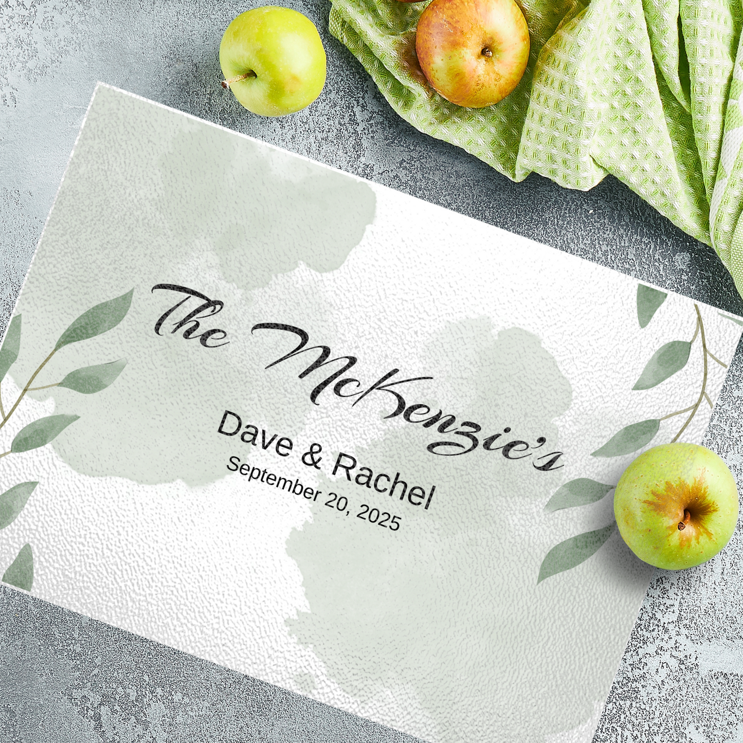Personalized Textured Glass Cutting Board Green
