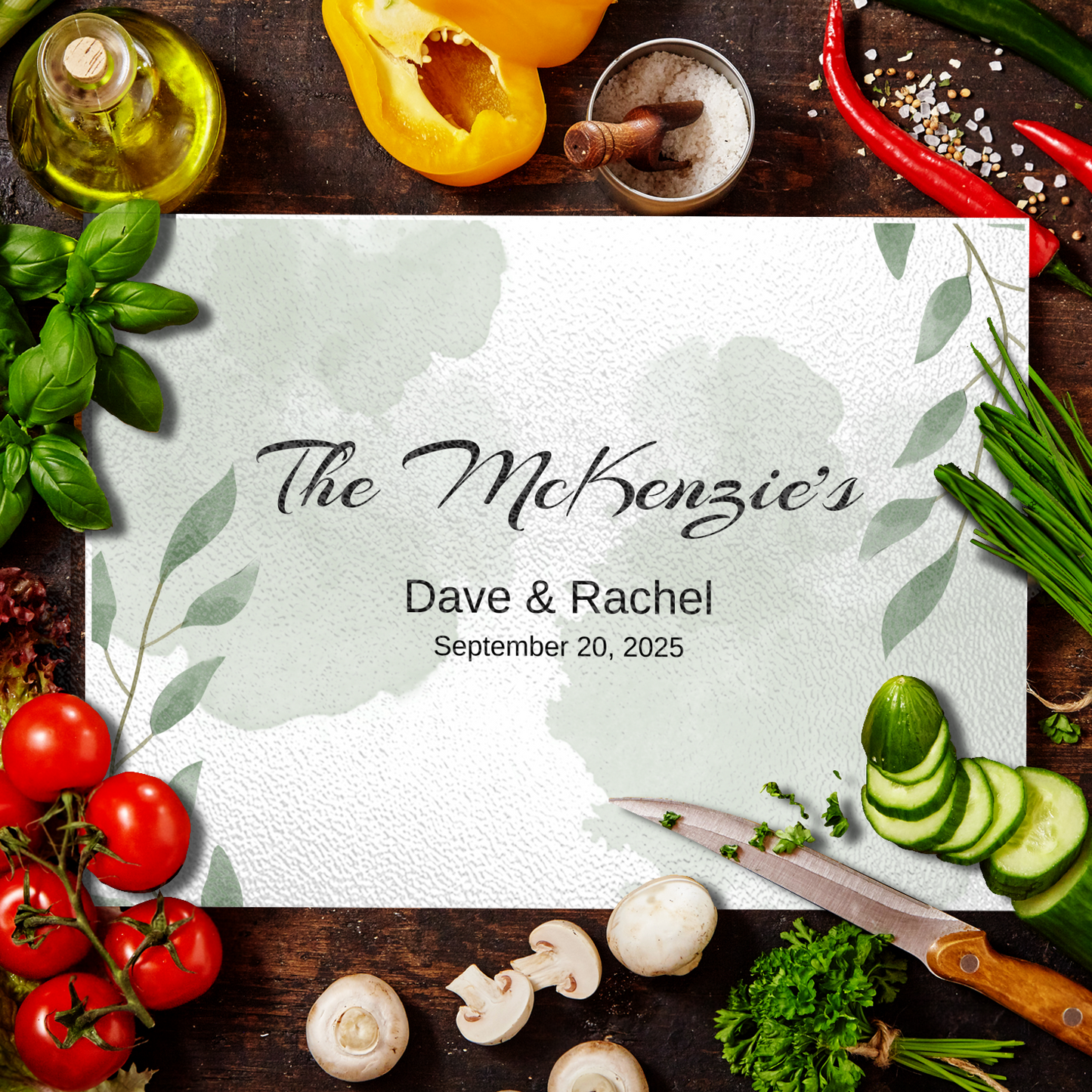 Personalized Textured Glass Cutting Board Green