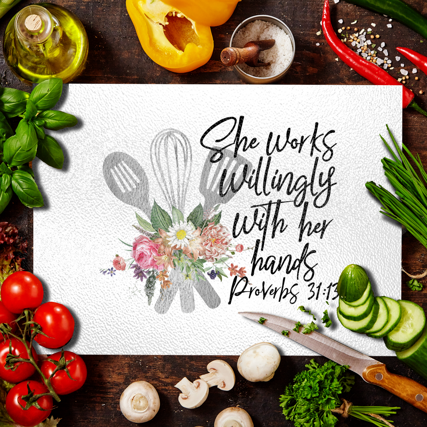 Textured Glass Cutting Board Proverbs