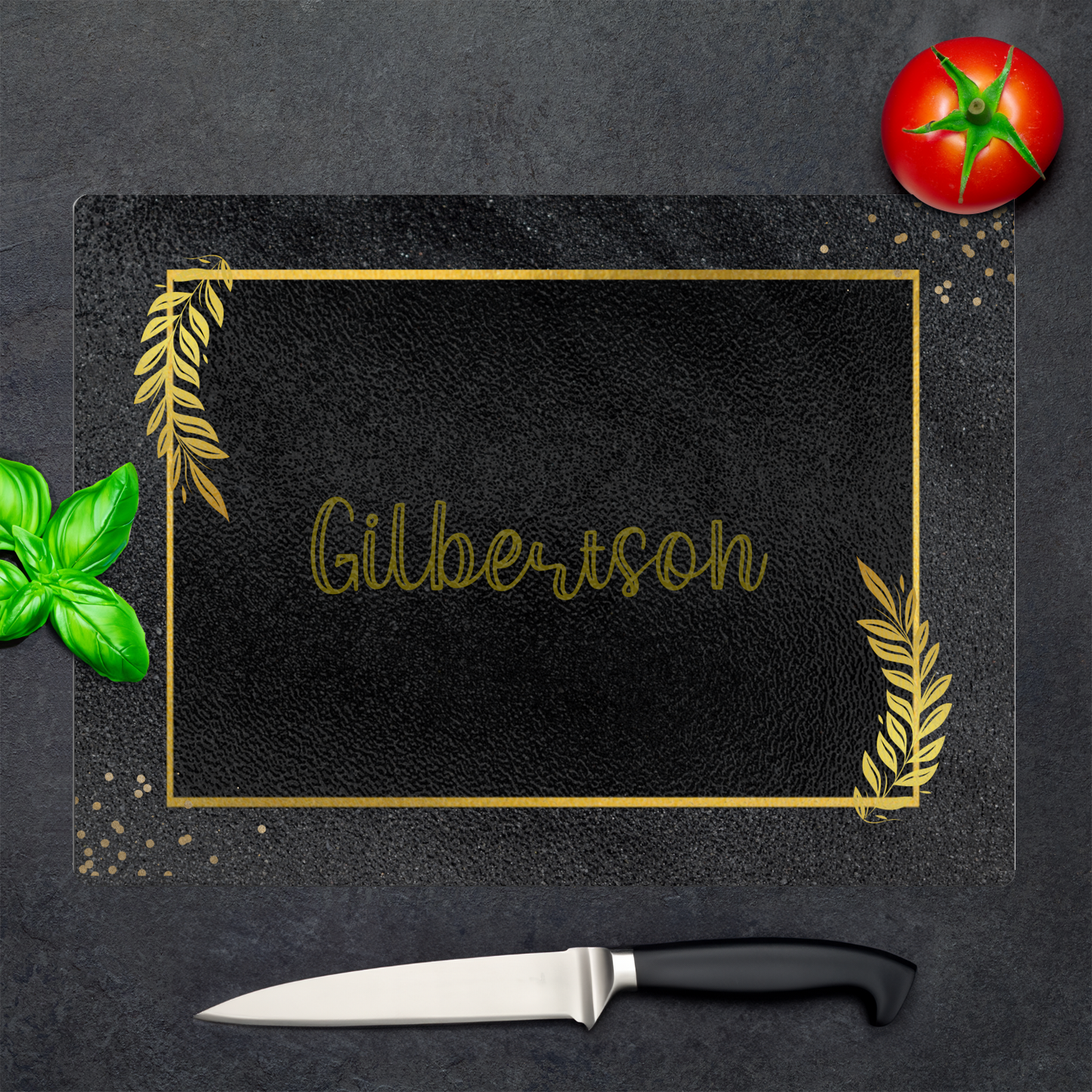 Personalized Textured Glass Cutting Board Black