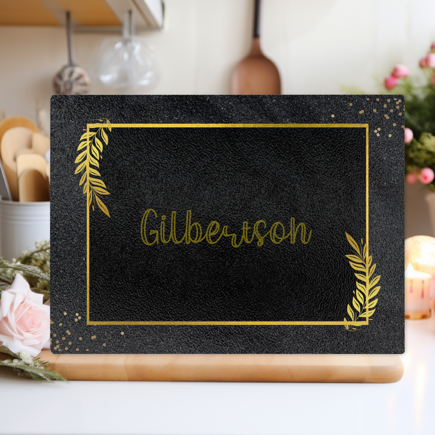 Personalized Textured Glass Cutting Board Black
