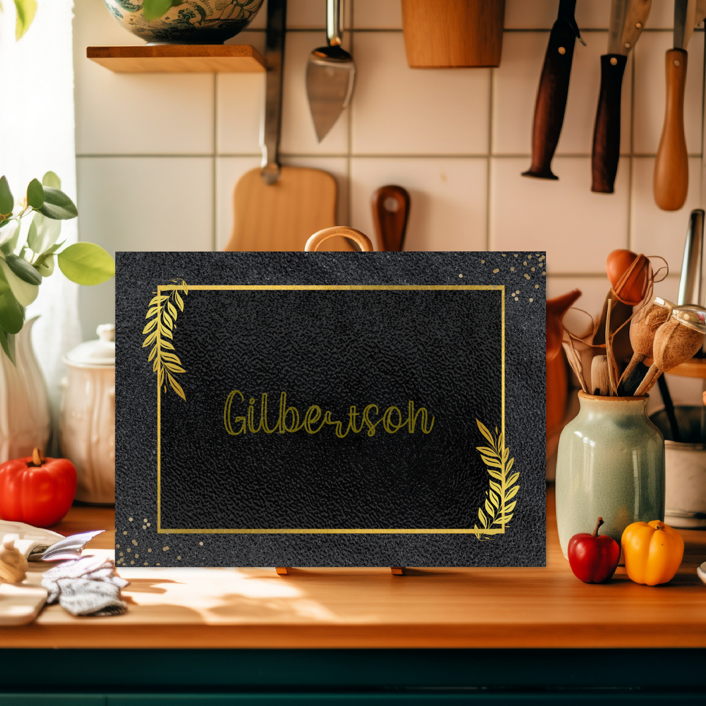 Personalized Textured Glass Cutting Board Black