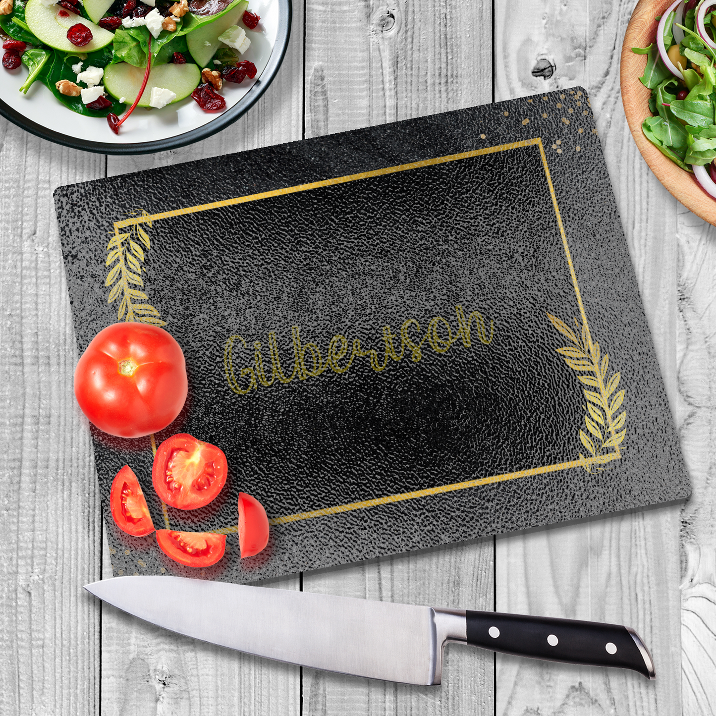 Personalized Textured Glass Cutting Board Black
