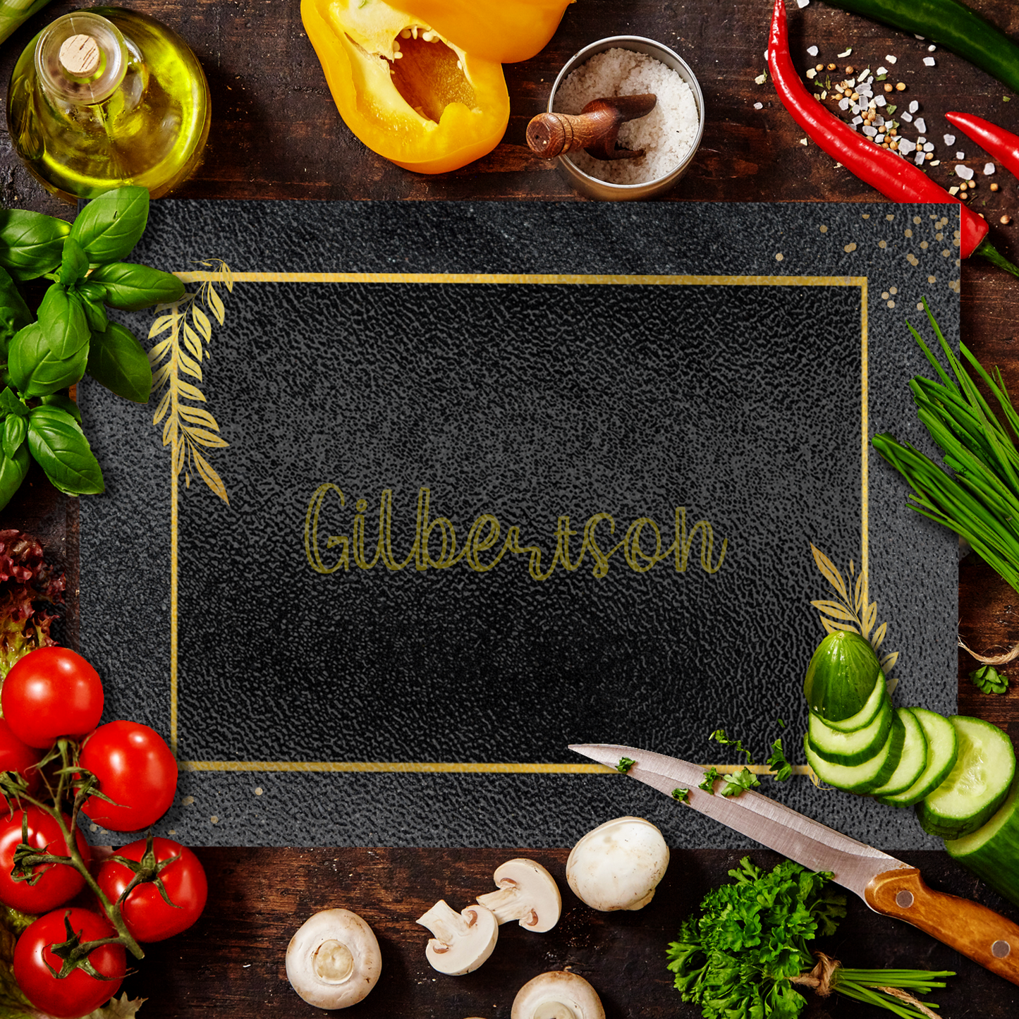 Personalized Textured Glass Cutting Board Black