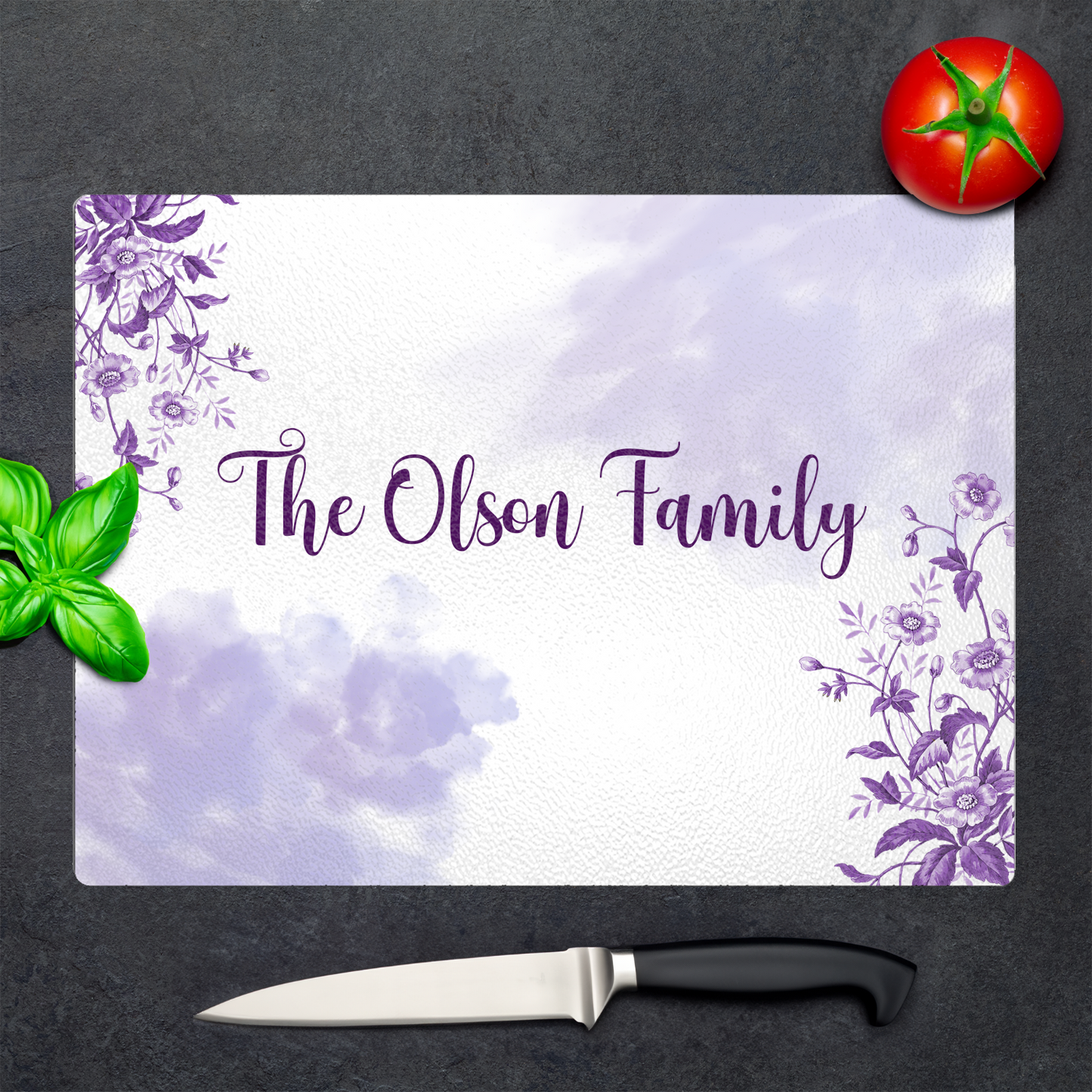 Personalized Textured Glass Cutting Board Purple