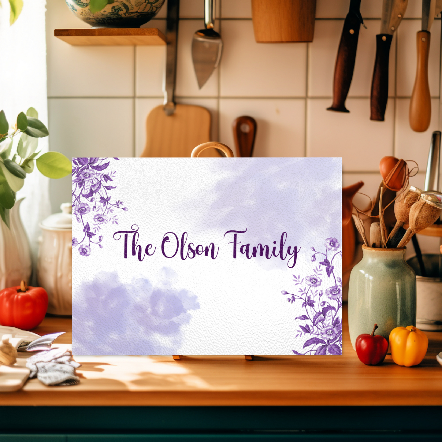 Personalized Textured Glass Cutting Board Purple