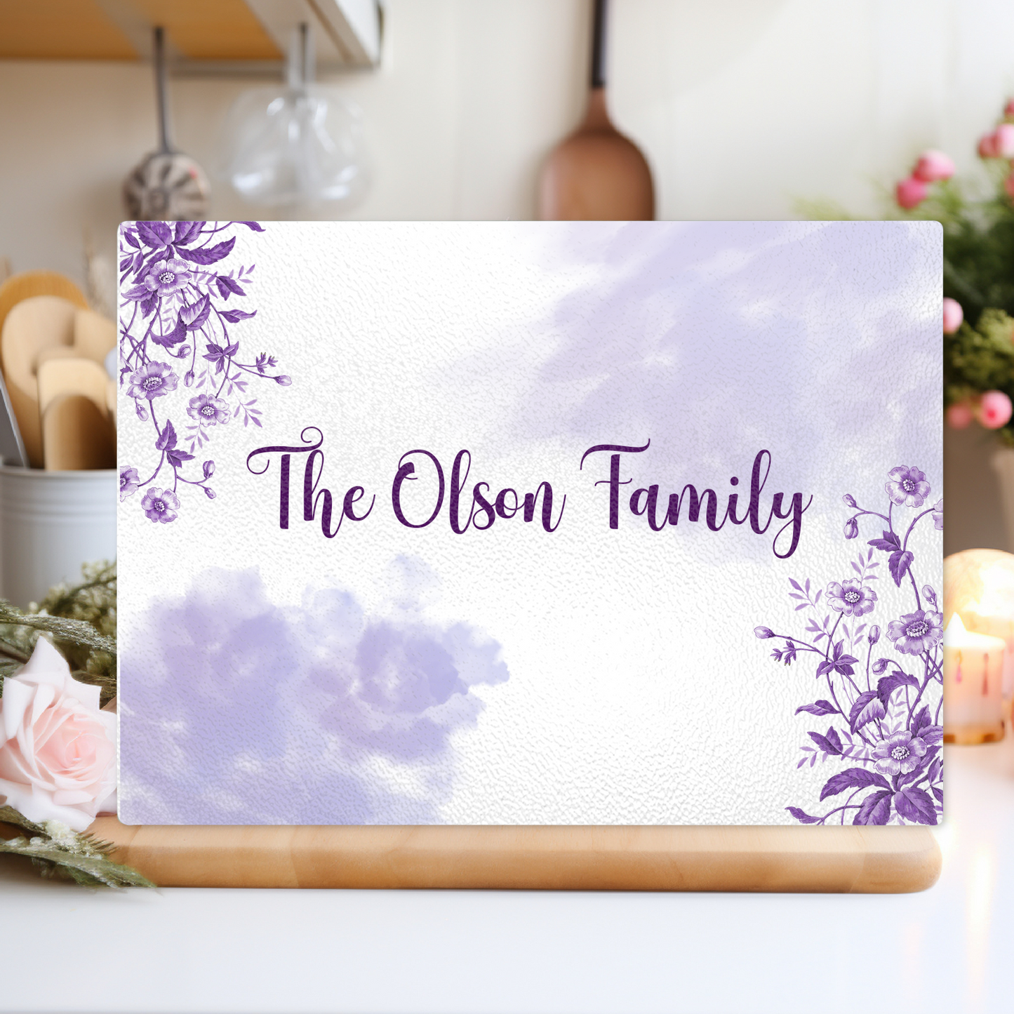 Personalized Textured Glass Cutting Board Purple