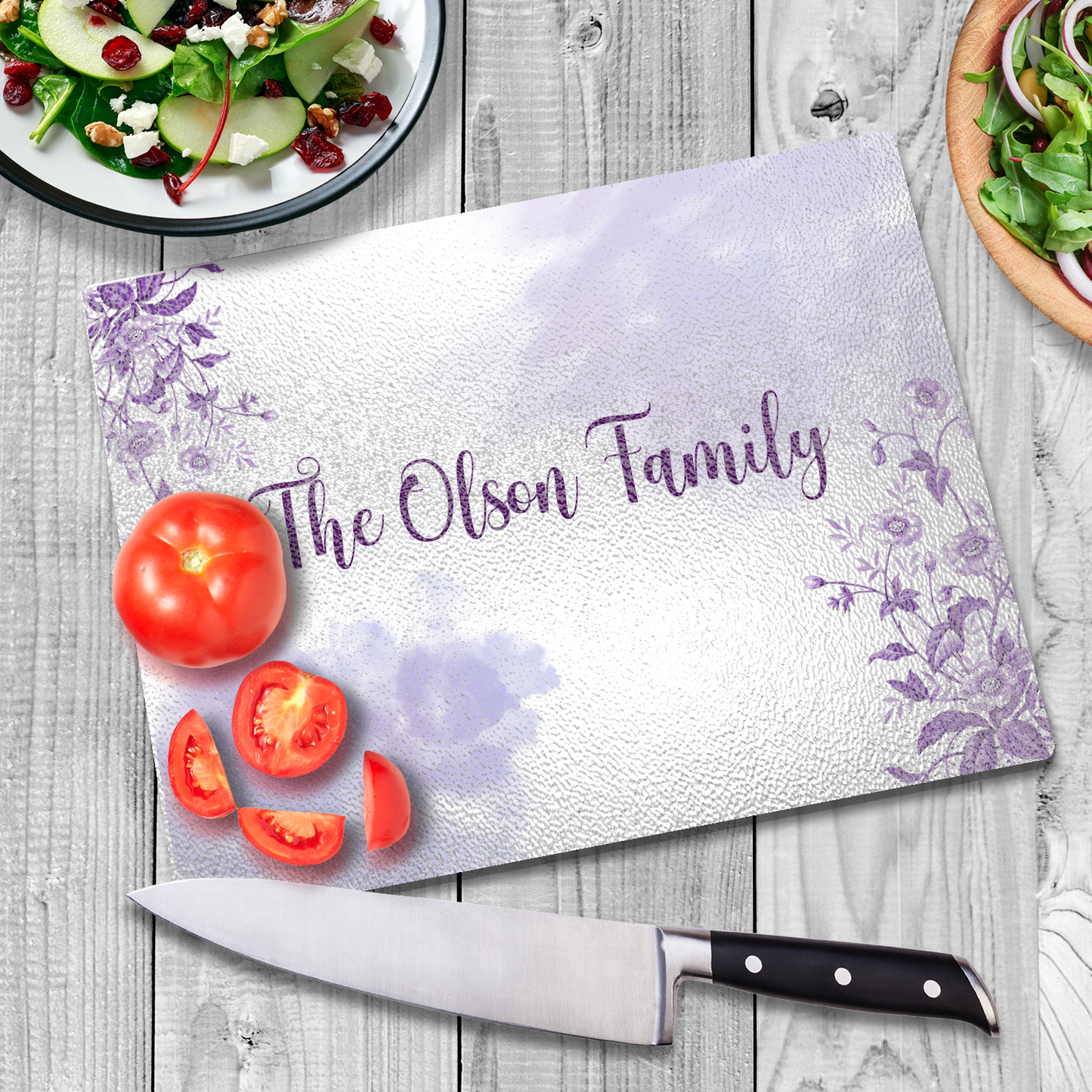 Personalized Textured Glass Cutting Board Purple