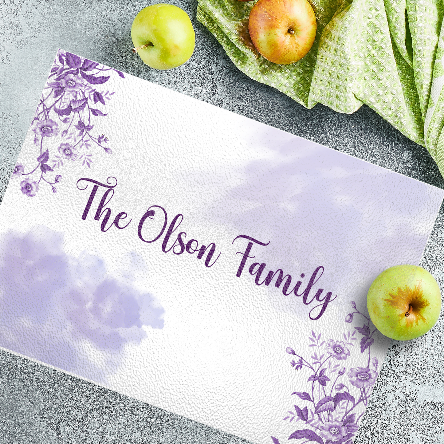 Personalized Textured Glass Cutting Board Purple