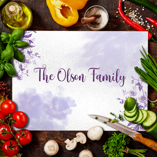 Personalized Textured Glass Cutting Board Purple