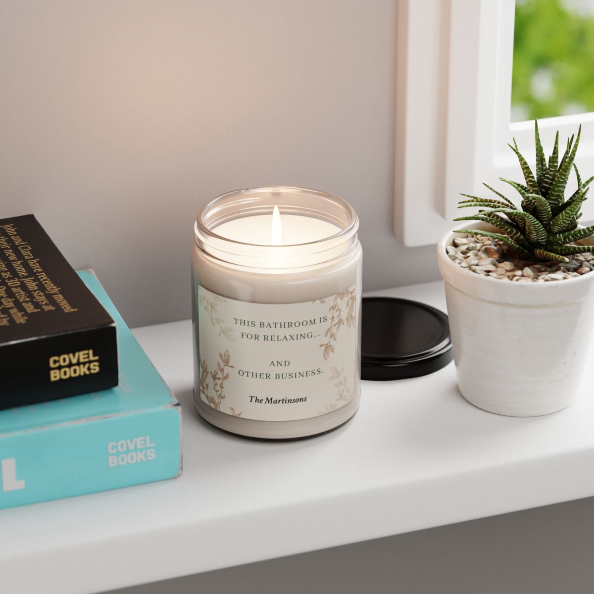 Beige Personalized Scented Soy Candle, 9oz