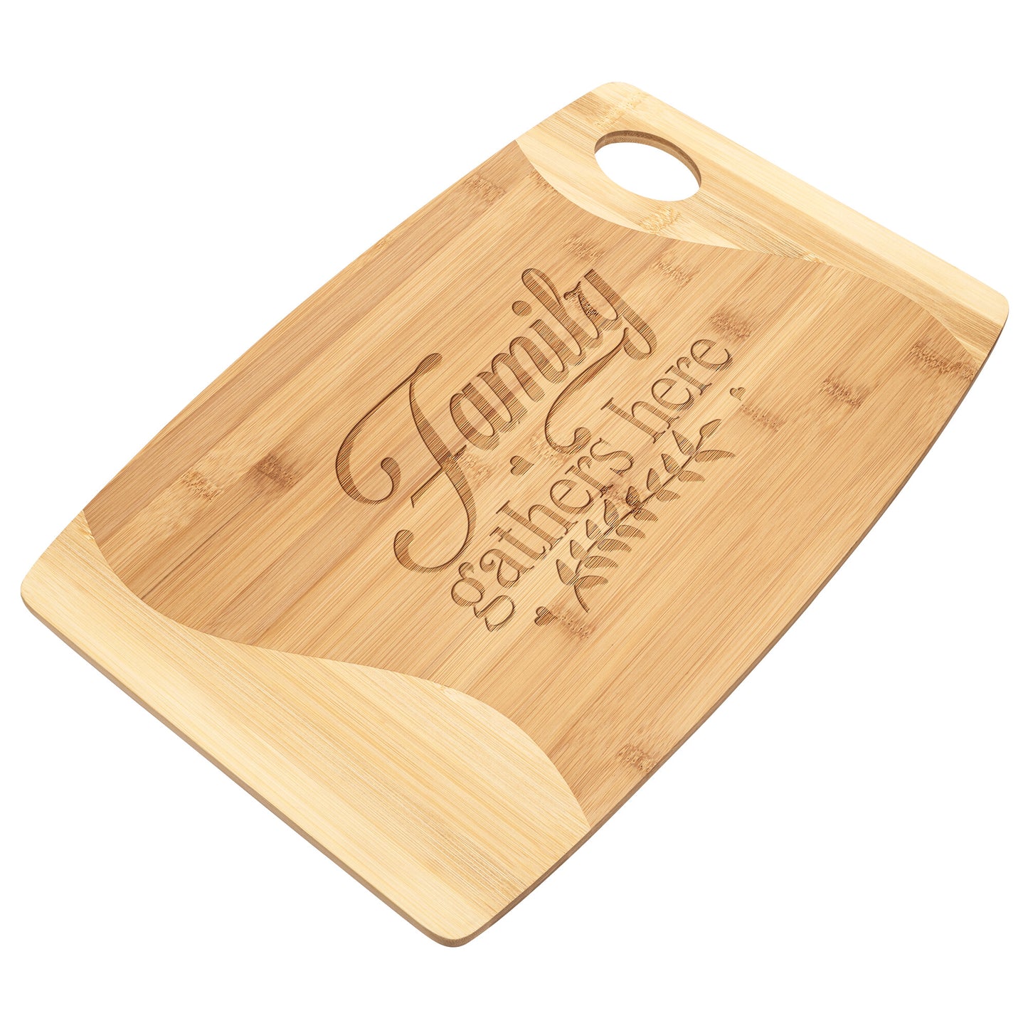 Family Gathers Here Bamboo Cutting Board
