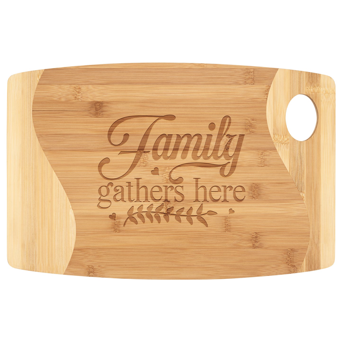 Family Gathers Here Bamboo Cutting Board