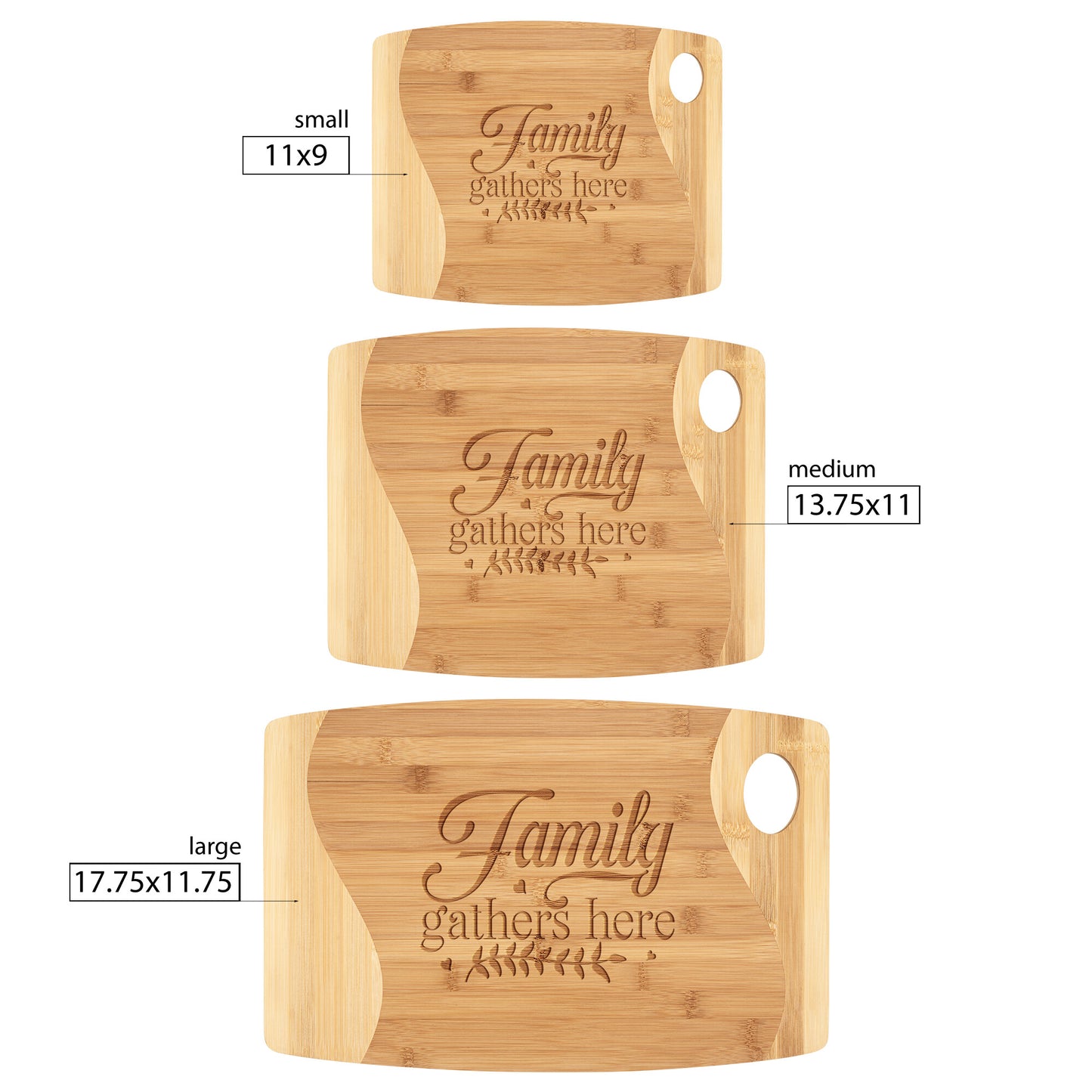 Family Gathers Here Bamboo Cutting Board