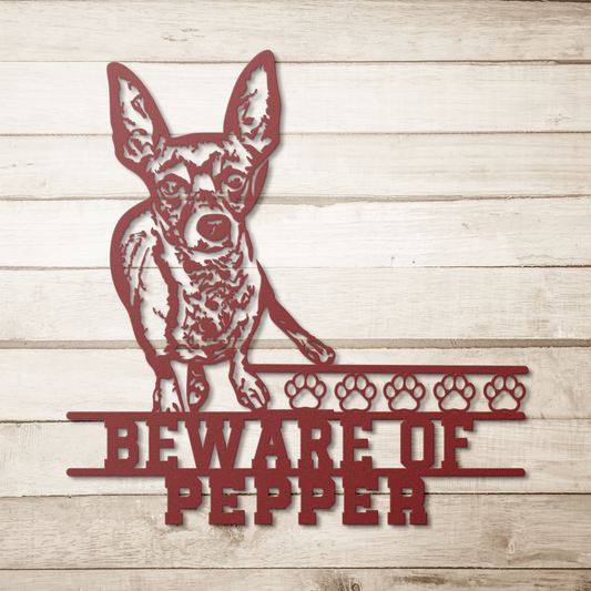 Personalized Beware Of Dog Metal Art Sign, Custom Dog Breed Metal Art, Chihuahua Dog Name Sign, Dog Metal Wall Art, Custom Metal Sign