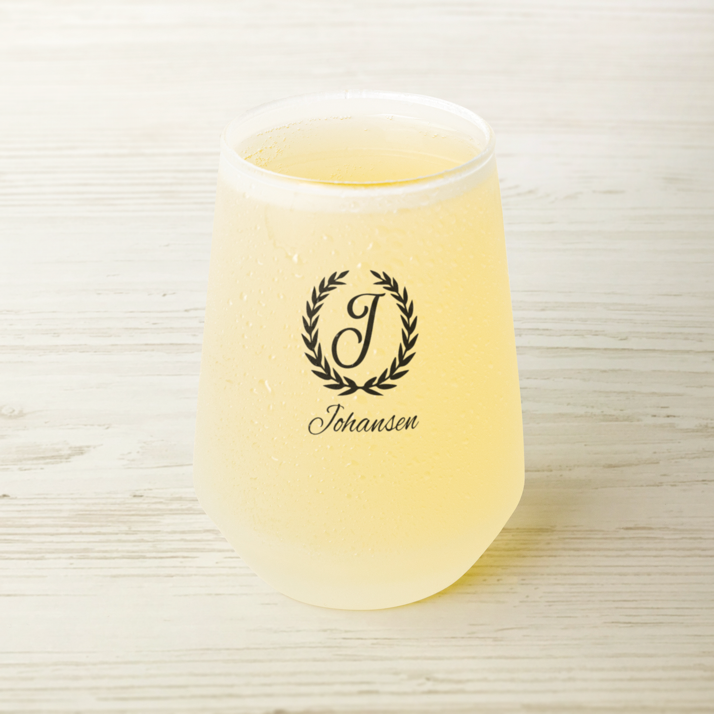 Personalized Frosted Stemless Wine Glass 13oz, Modern Barware, Elegant Wine Drinkware, Monogram Glass, Dishwasher Safe, Gift Option