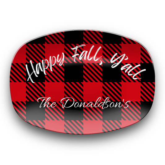 Personalized Serving Platter Happy Fall Y'All Flannel Decor