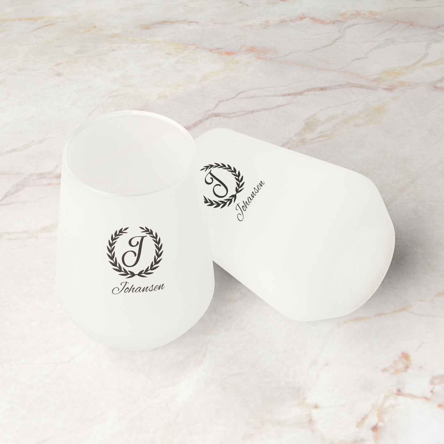 Personalized Frosted Stemless Wine Glass 13oz, Modern Barware, Elegant Wine Drinkware, Monogram Glass, Dishwasher Safe, Gift Option