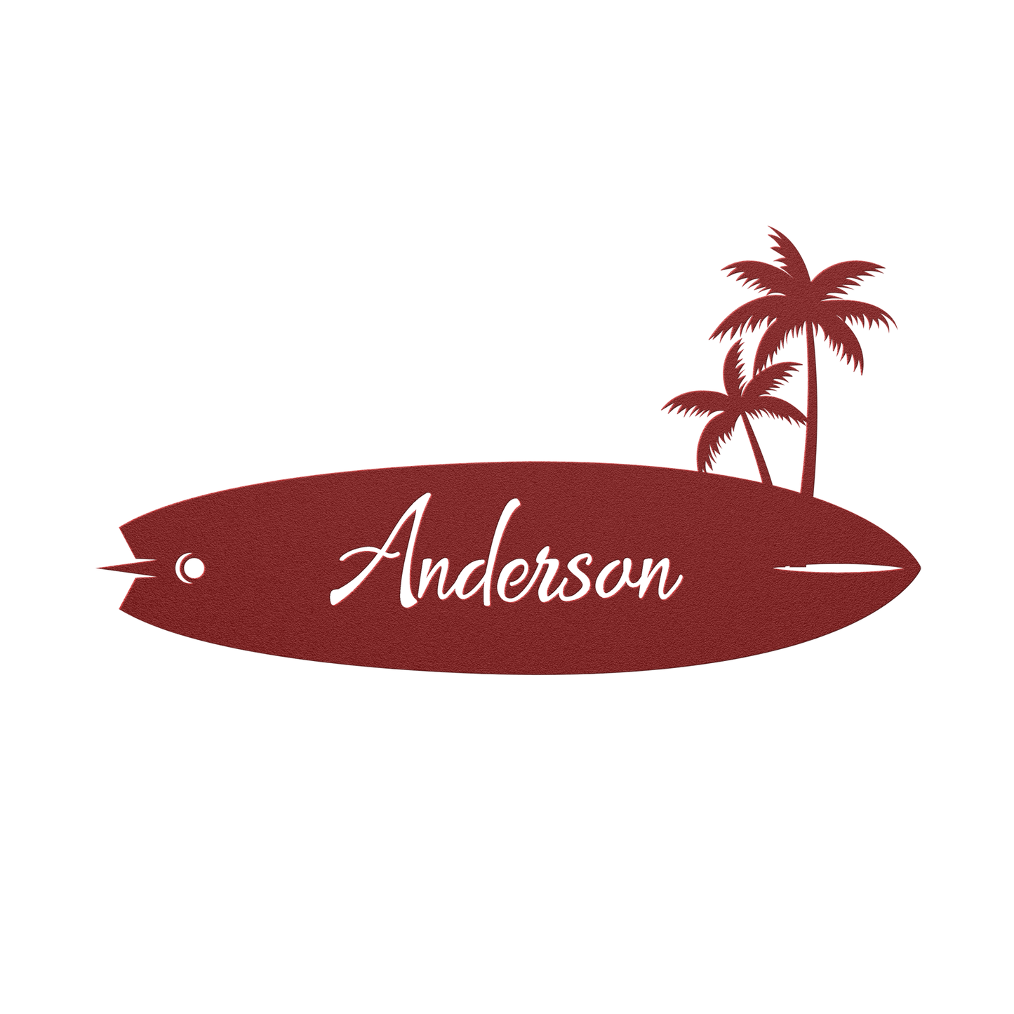 Personalized Surfboard with Palm Trees Die-Cut Metal Wall Art Sign